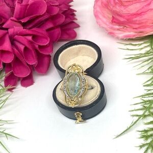 NEW⚜️STERLING SILVER Aquamarine Ornate Cocktail Ring